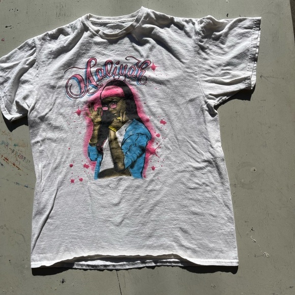Women's Aaliyah T-Shirt White Face Spell-Out Logo L 90s R&B Graffiti Spray Paint - Picture 5 of 10